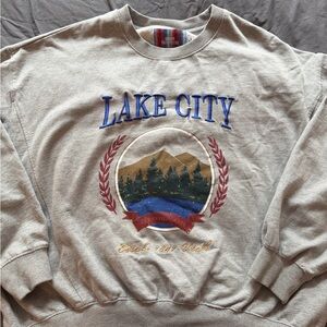 Urban Outfitters Womens Large Lake City Graphic Sweater Gray Crewneck